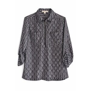 Michael Kors Women Medium Geometric Print Zip Front Tunic Blouse Top Black White